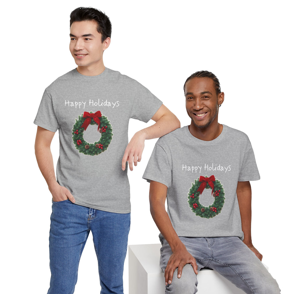 Happy Holidays Wreath, Unisex Heavy Cotton Tee