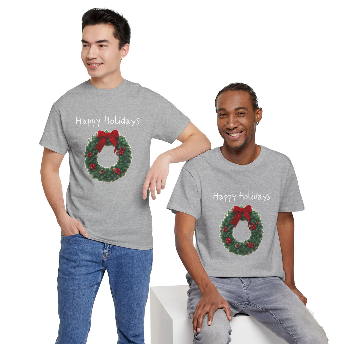Happy Holidays Wreath, Unisex Heavy Cotton Tee