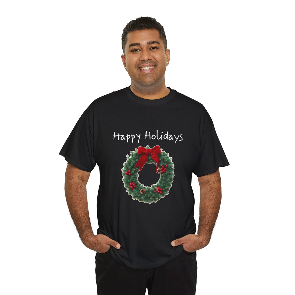 Happy Holidays Wreath, Unisex Heavy Cotton Tee