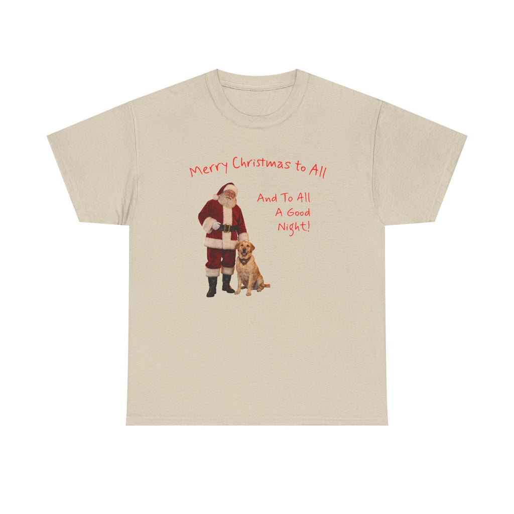 Santa and a Yellow Labrador, Merry Christmas, Unisex Heavy Cotton Tee
