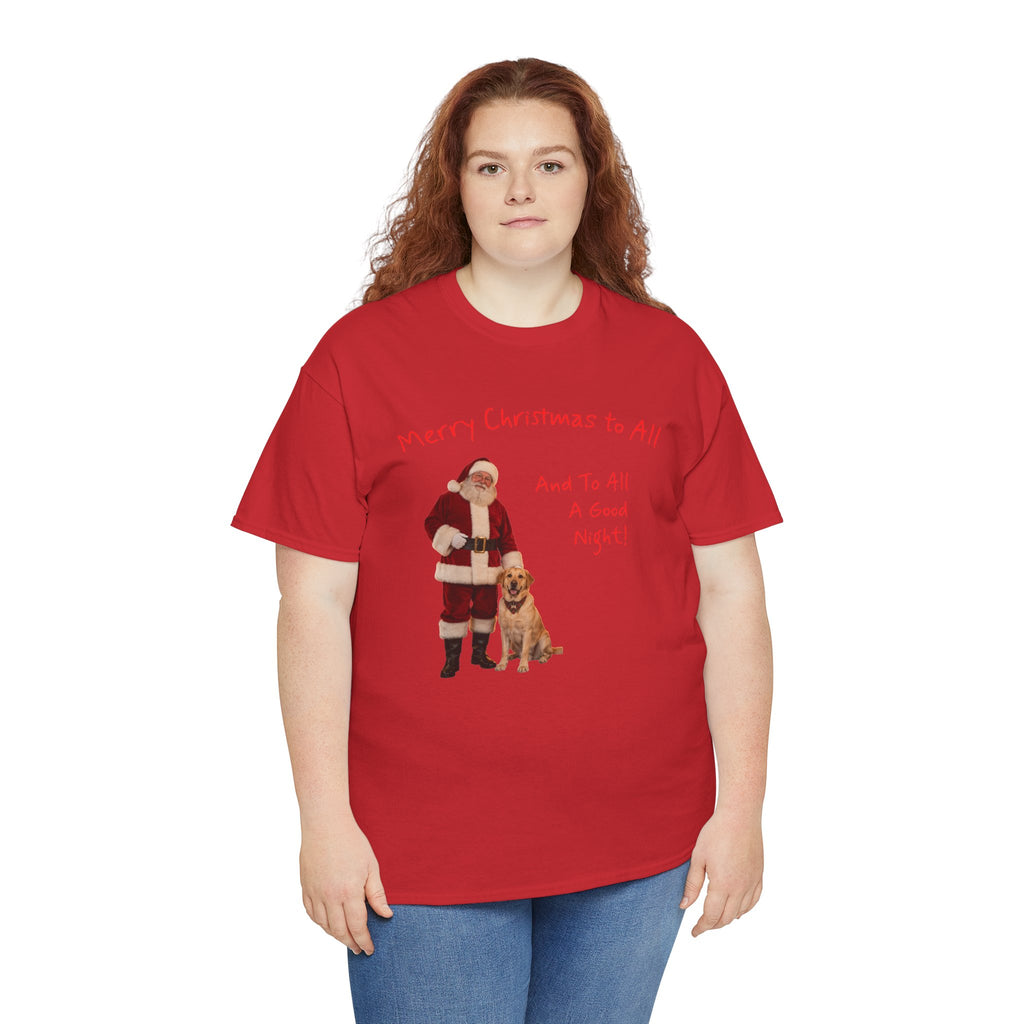 Santa and a Yellow Labrador, Merry Christmas, Unisex Heavy Cotton Tee