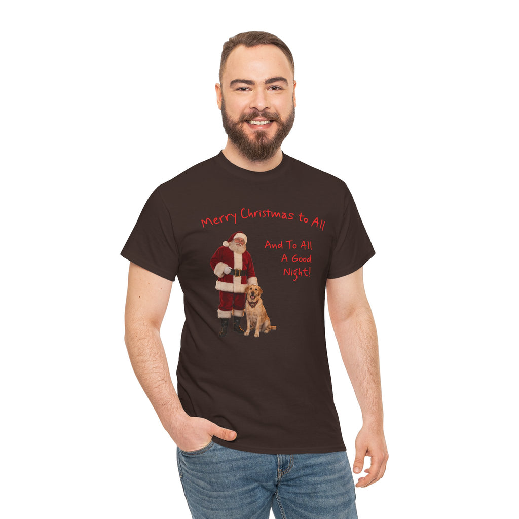 Santa and a Yellow Labrador, Merry Christmas, Unisex Heavy Cotton Tee