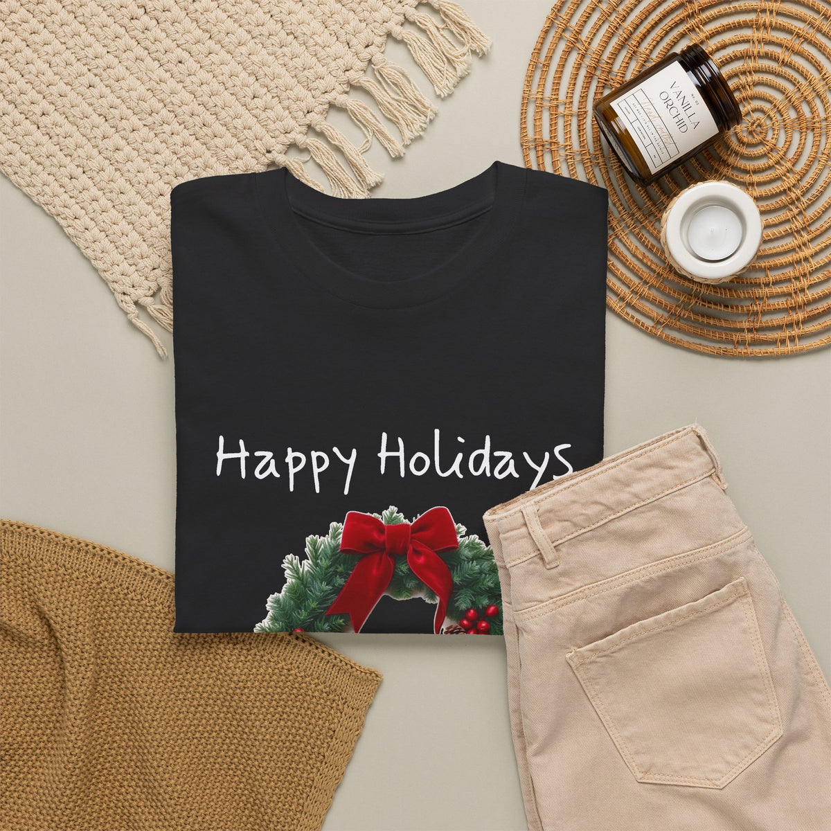 Happy Holidays Wreath, Unisex Heavy Cotton Tee