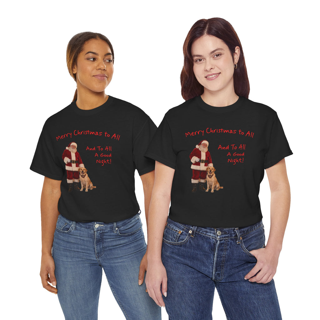 Santa and a Yellow Labrador, Merry Christmas, Unisex Heavy Cotton Tee