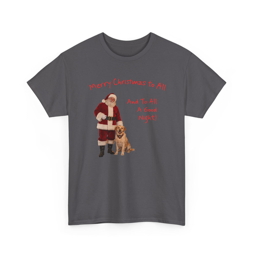 Santa and a Yellow Labrador, Merry Christmas, Unisex Heavy Cotton Tee
