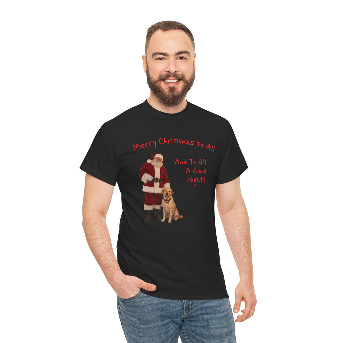 Santa and a Yellow Labrador, Merry Christmas, Unisex Heavy Cotton Tee