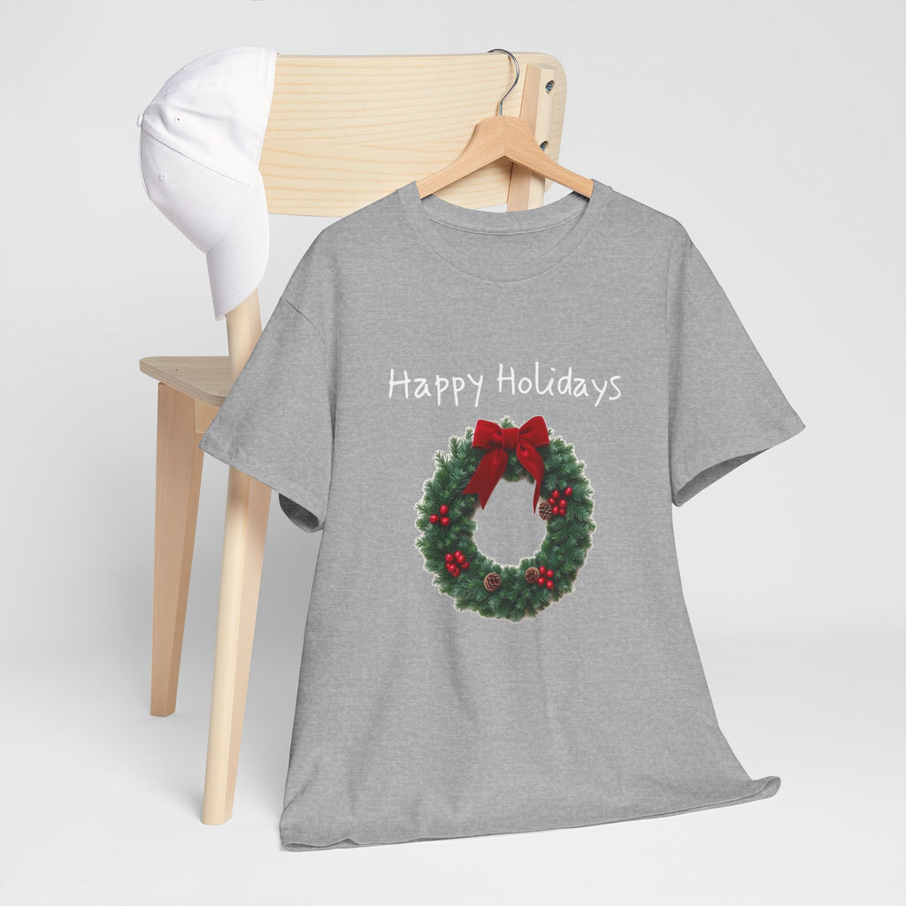 Happy Holidays Wreath, Unisex Heavy Cotton Tee