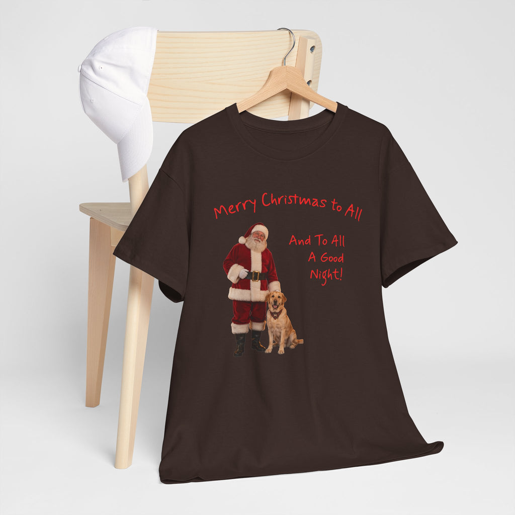Santa and a Yellow Labrador, Merry Christmas, Unisex Heavy Cotton Tee