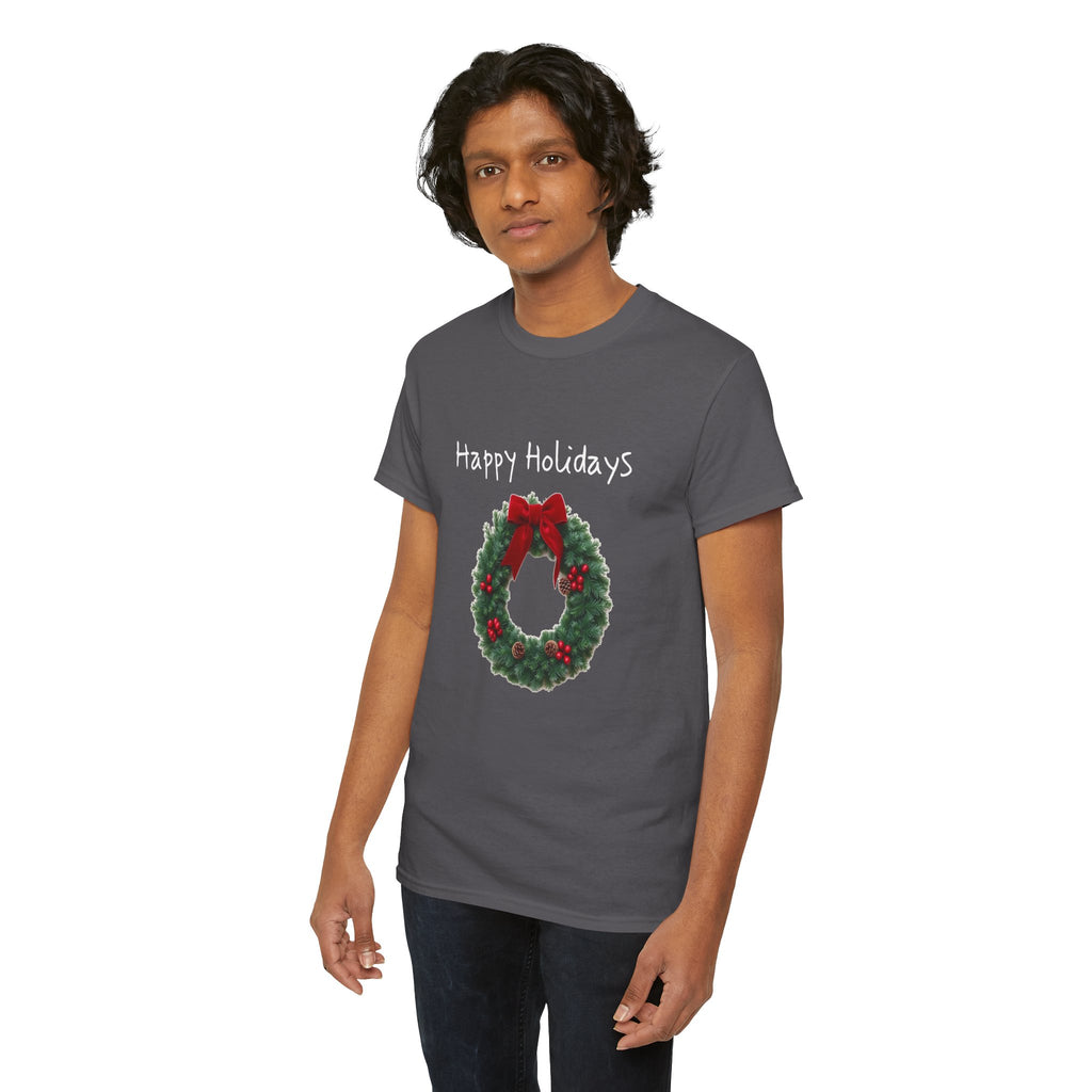 Happy Holidays Wreath, Unisex Heavy Cotton Tee