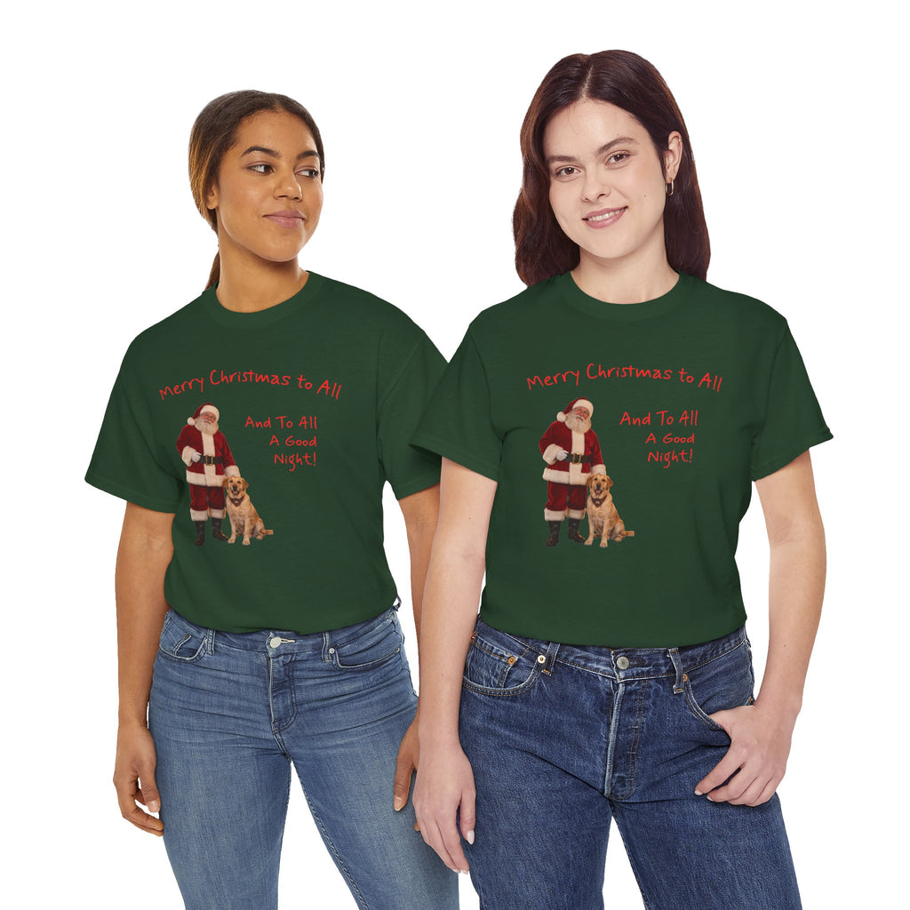 Santa and a Yellow Labrador, Merry Christmas, Unisex Heavy Cotton Tee