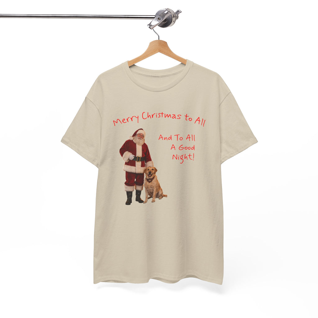 Santa and a Yellow Labrador, Merry Christmas, Unisex Heavy Cotton Tee