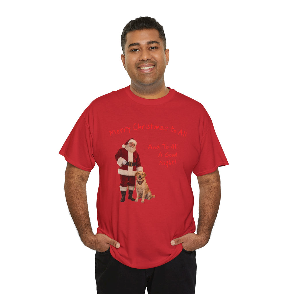 Santa and a Yellow Labrador, Merry Christmas, Unisex Heavy Cotton Tee