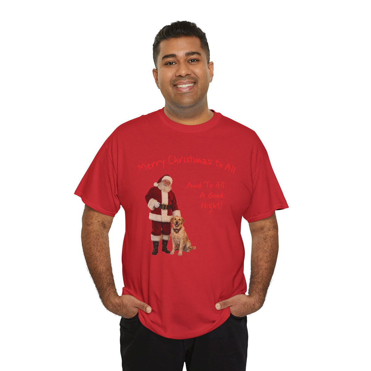 Santa and a Yellow Labrador, Merry Christmas, Unisex Heavy Cotton Tee