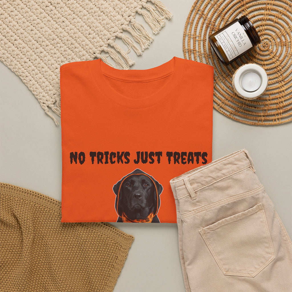 No Tricks Just Treats Black Lab Halloween T-Shirt – Stay Weird Goods