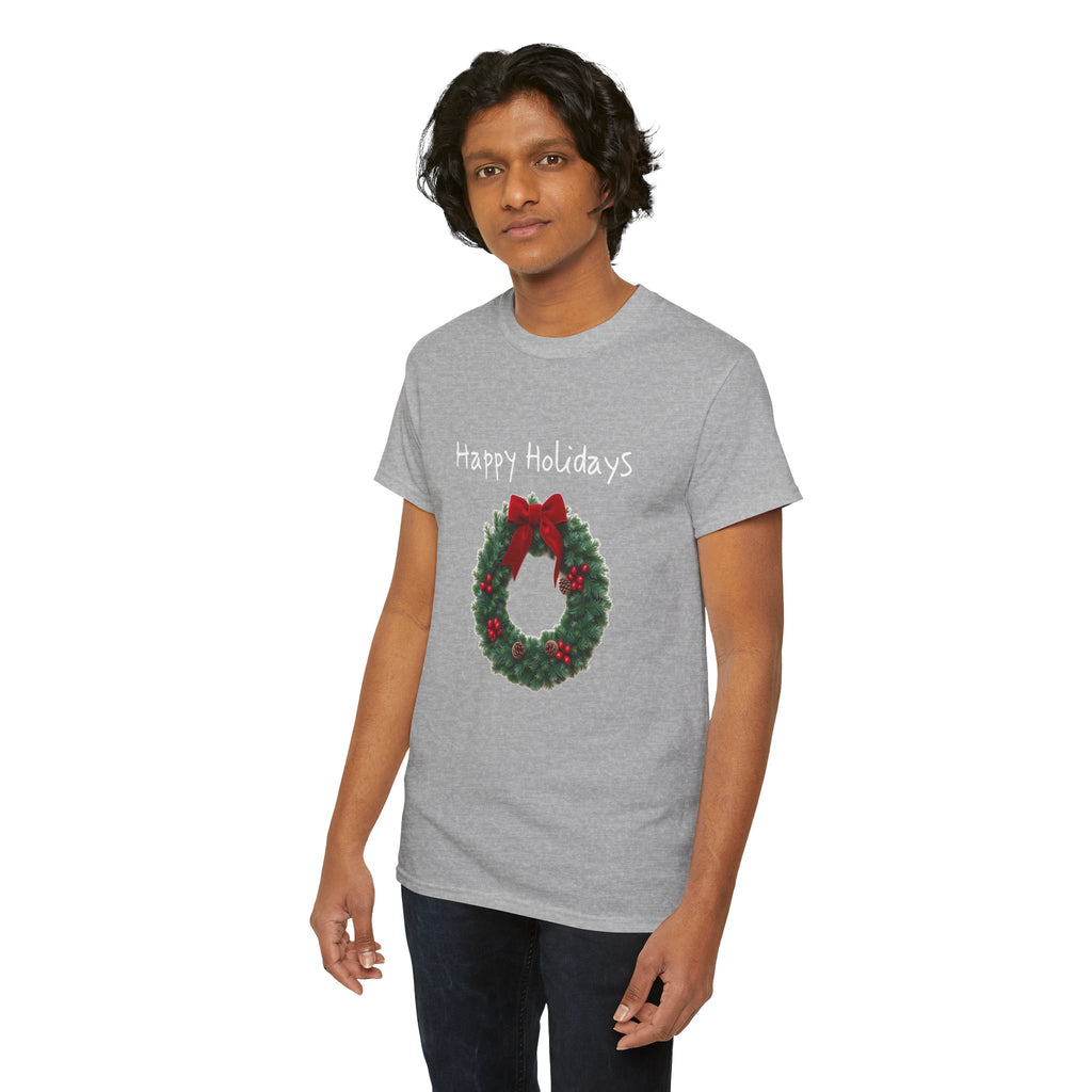 Happy Holidays Wreath, Unisex Heavy Cotton Tee