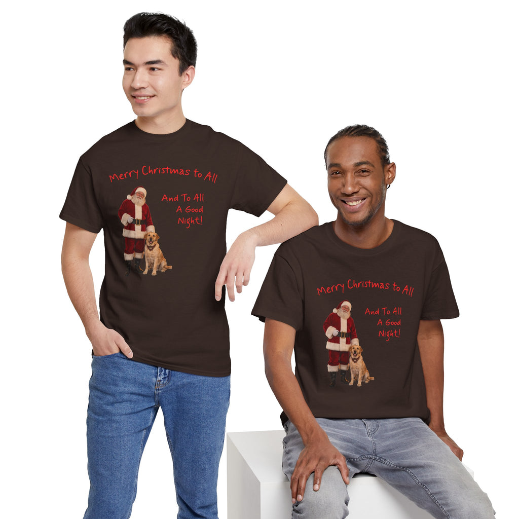Santa and a Yellow Labrador, Merry Christmas, Unisex Heavy Cotton Tee