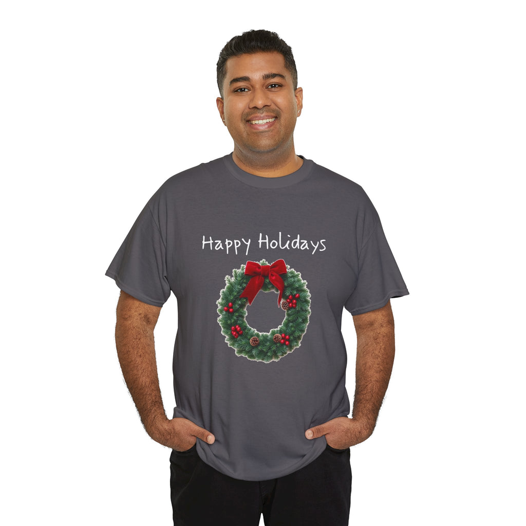 Happy Holidays Wreath, Unisex Heavy Cotton Tee