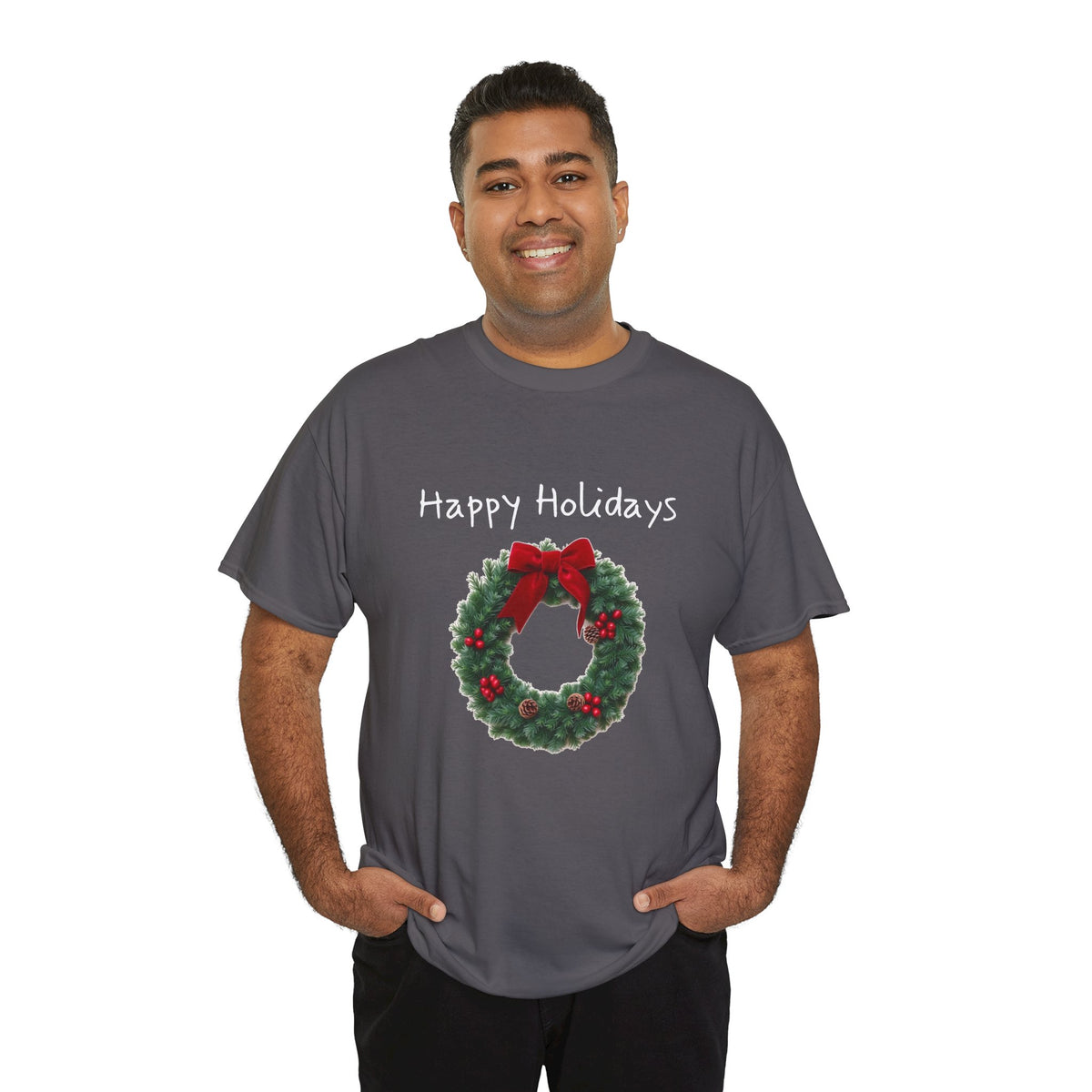 Happy Holidays Wreath, Unisex Heavy Cotton Tee