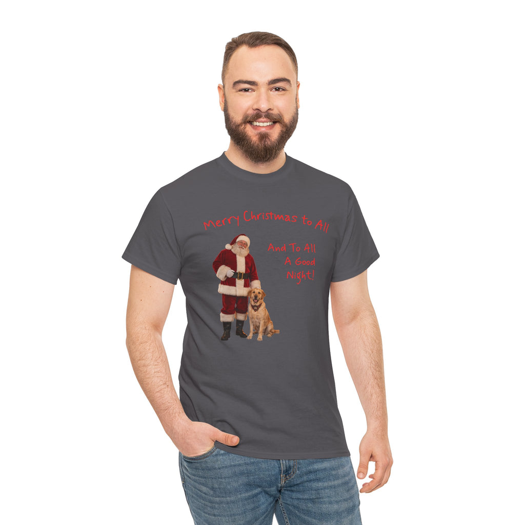 Santa and a Yellow Labrador, Merry Christmas, Unisex Heavy Cotton Tee