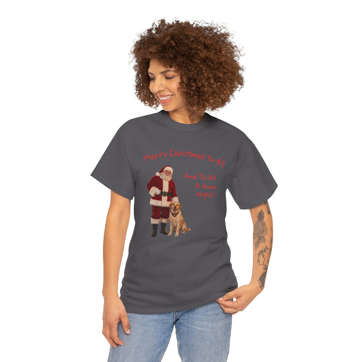 Santa and a Yellow Labrador, Merry Christmas, Unisex Heavy Cotton Tee