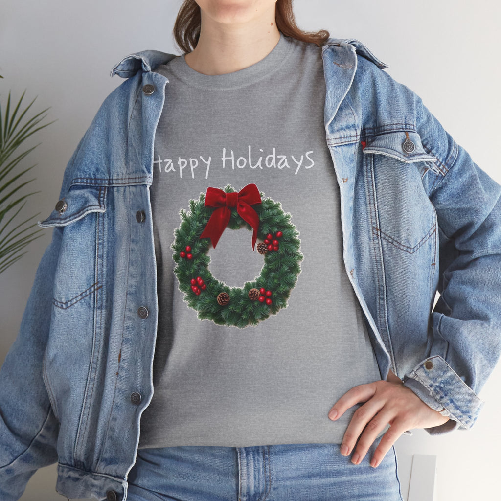 Happy Holidays Wreath, Unisex Heavy Cotton Tee
