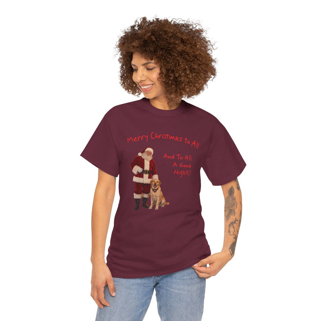 Santa and a Yellow Labrador, Merry Christmas, Unisex Heavy Cotton Tee