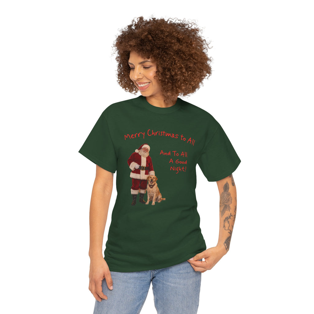 Santa and a Yellow Labrador, Merry Christmas, Unisex Heavy Cotton Tee