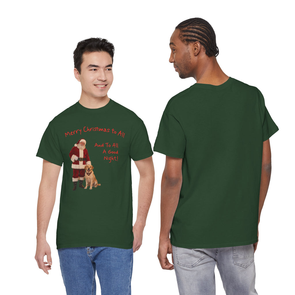 Santa and a Yellow Labrador, Merry Christmas, Unisex Heavy Cotton Tee