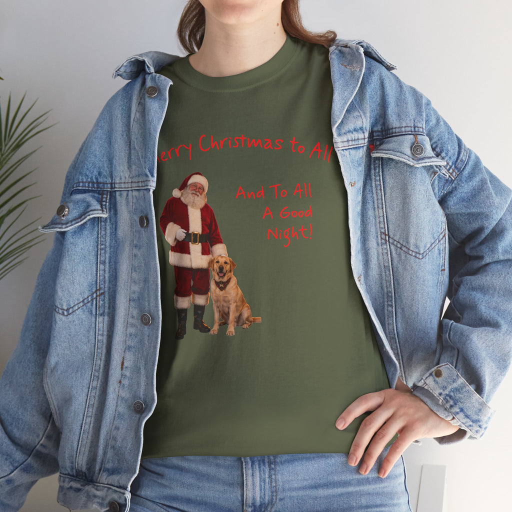Santa and a Yellow Labrador, Merry Christmas, Unisex Heavy Cotton Tee