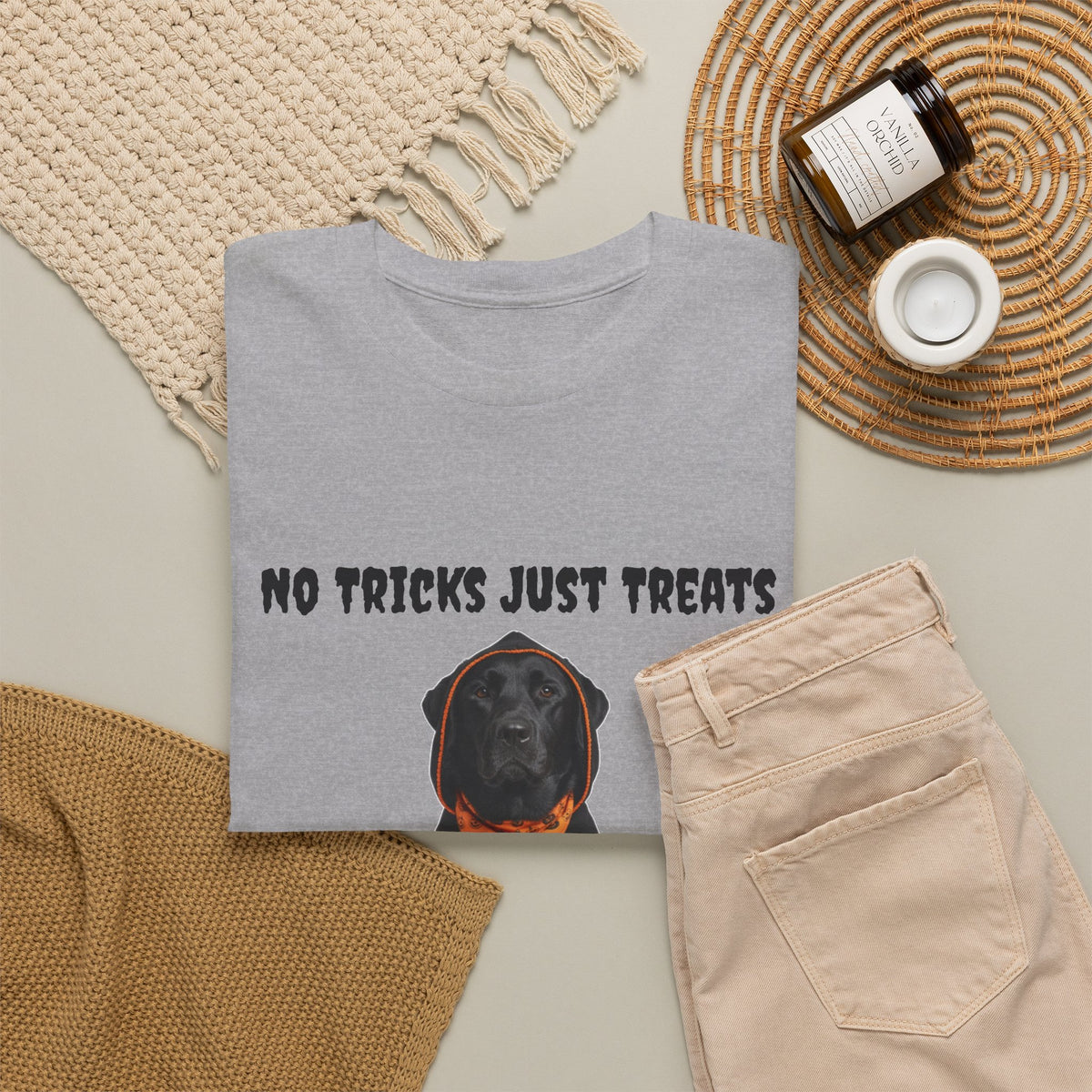 No Tricks Just Treats Black Lab Halloween T-Shirt – Stay Weird Goods