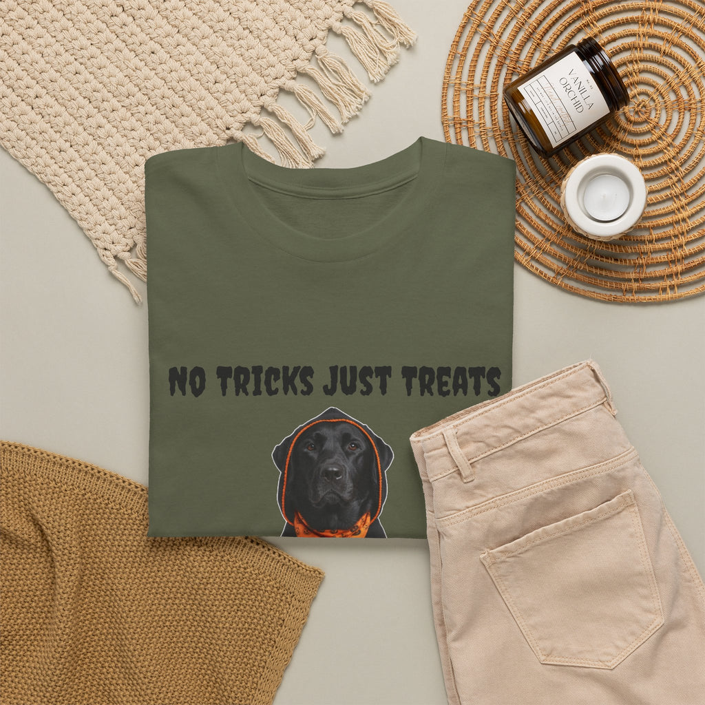 No Tricks Just Treats Black Lab Halloween T-Shirt – Stay Weird Goods