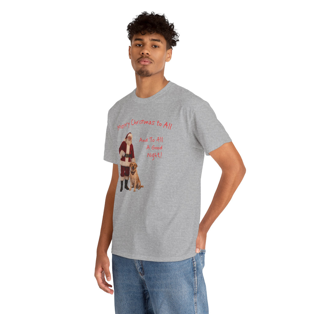 Santa and a Yellow Labrador, Merry Christmas, Unisex Heavy Cotton Tee
