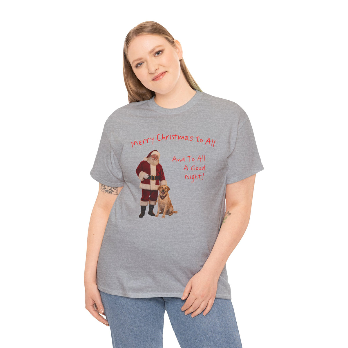 Santa and a Yellow Labrador, Merry Christmas, Unisex Heavy Cotton Tee