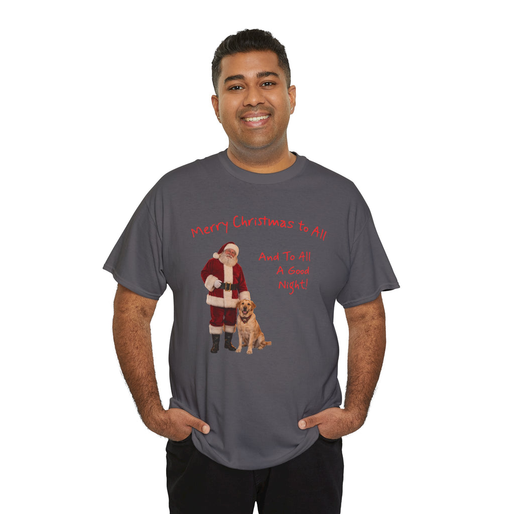 Santa and a Yellow Labrador, Merry Christmas, Unisex Heavy Cotton Tee