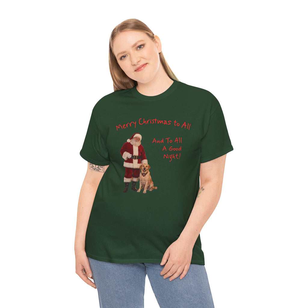 Santa and a Yellow Labrador, Merry Christmas, Unisex Heavy Cotton Tee
