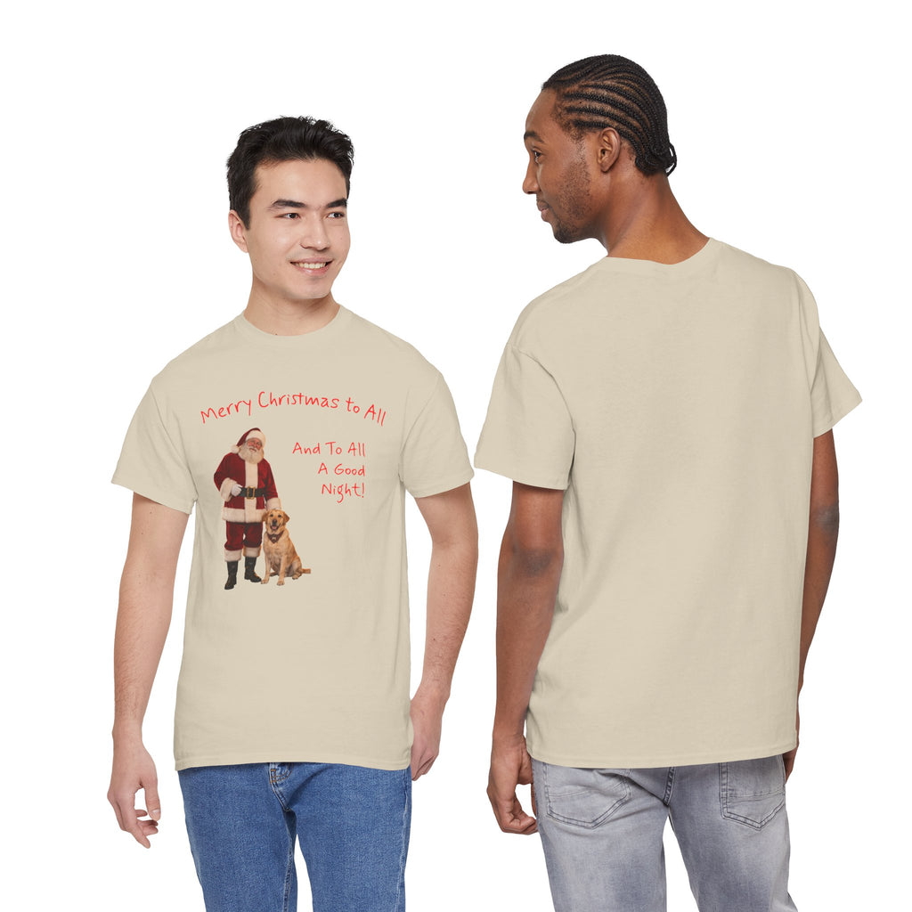 Santa and a Yellow Labrador, Merry Christmas, Unisex Heavy Cotton Tee