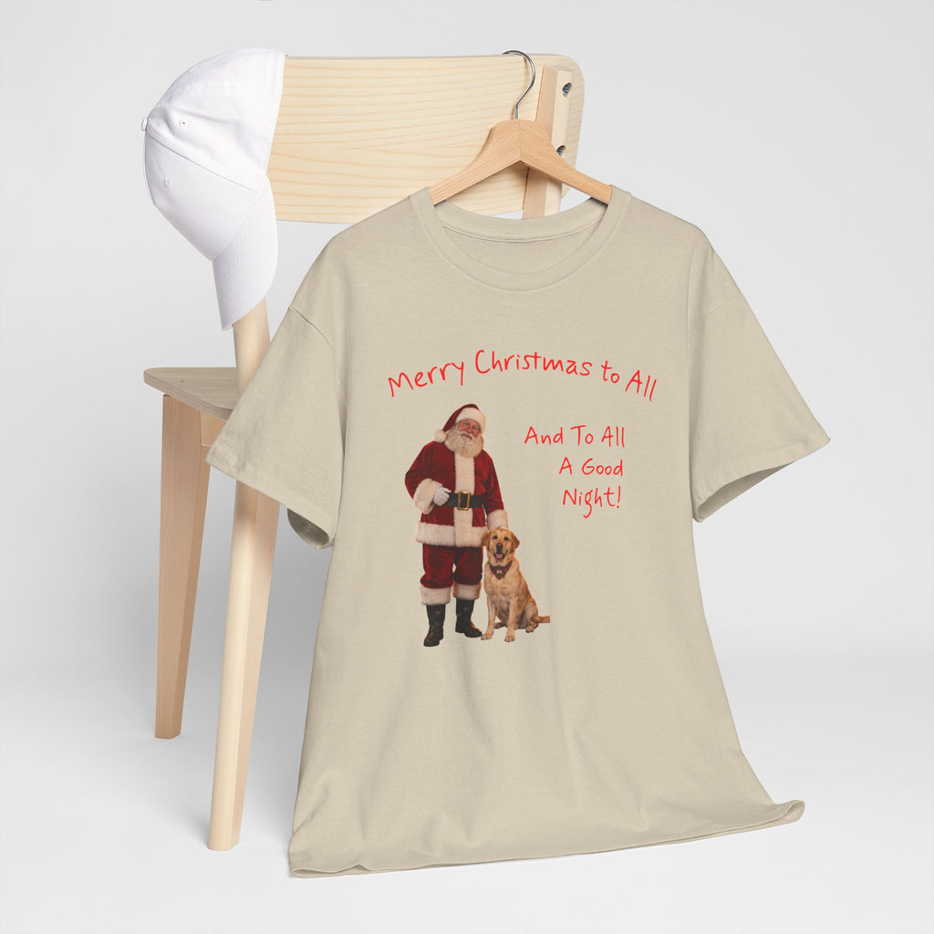 Santa and a Yellow Labrador, Merry Christmas, Unisex Heavy Cotton Tee