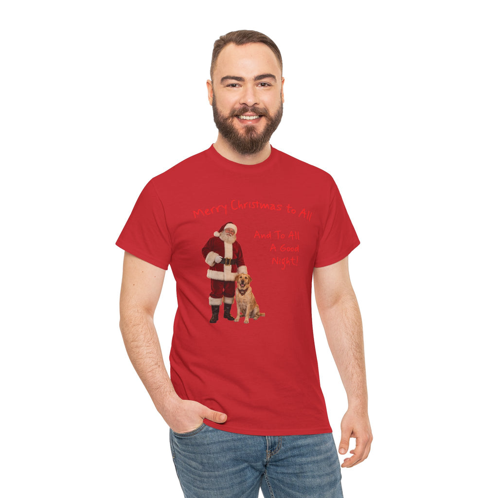 Santa and a Yellow Labrador, Merry Christmas, Unisex Heavy Cotton Tee