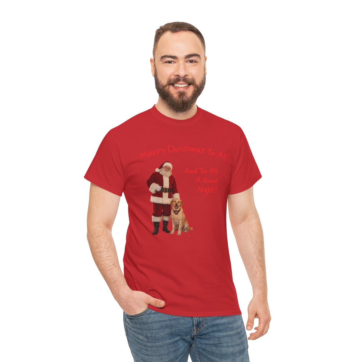 Santa and a Yellow Labrador, Merry Christmas, Unisex Heavy Cotton Tee