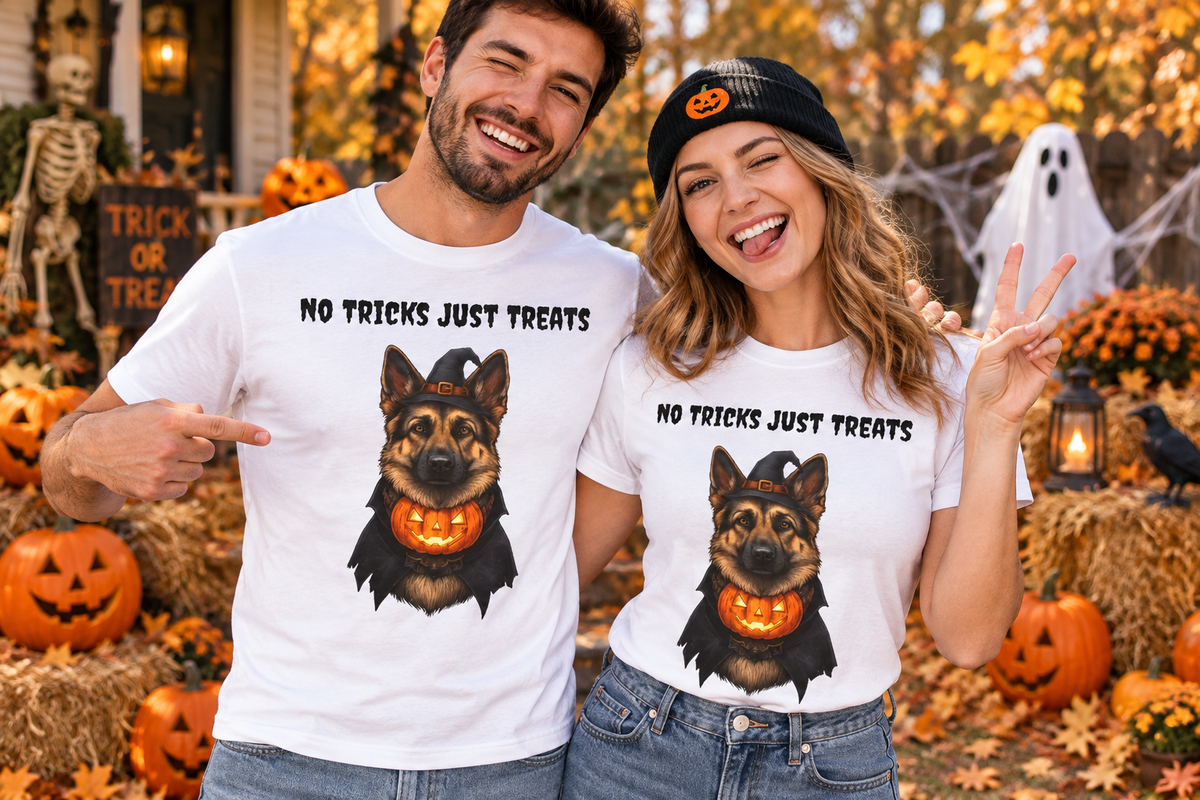 No Tricks Just Treats German Shepherd - Couple Lifestyle Shot